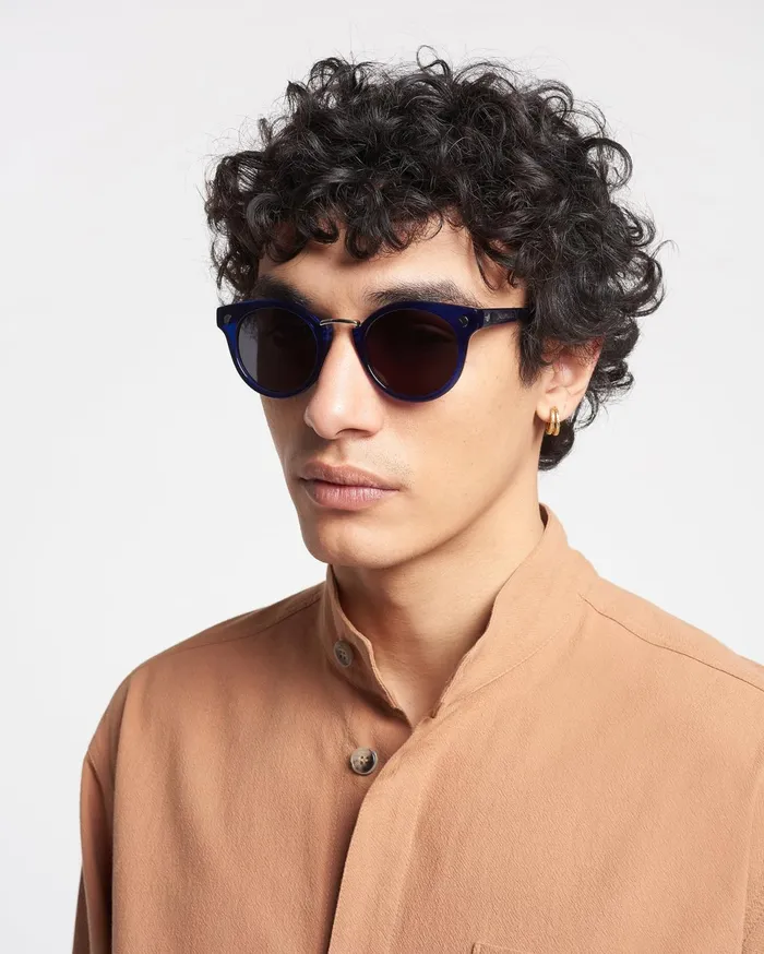 Nanushka Eyewear WomenMen Duy BioPlastic RoundFrame Sunglasses Navy