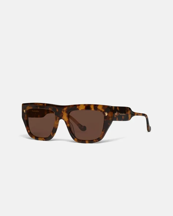 Nanushka Eyewear WomenMen Martim BioPlastic DFrame Sunglasses Dark Amber