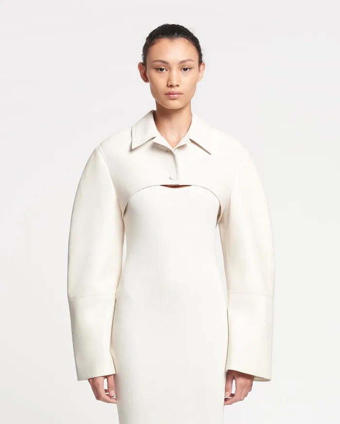 Nanushka Jackets and Blazers Women Brisia Cropped Regenerated Leather Bolero Creme
