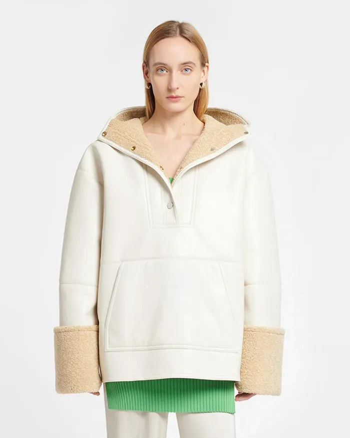 Nanushka Jackets and Blazers Women Maso Hooded Bonded Shearling Pullover CremeCrayon