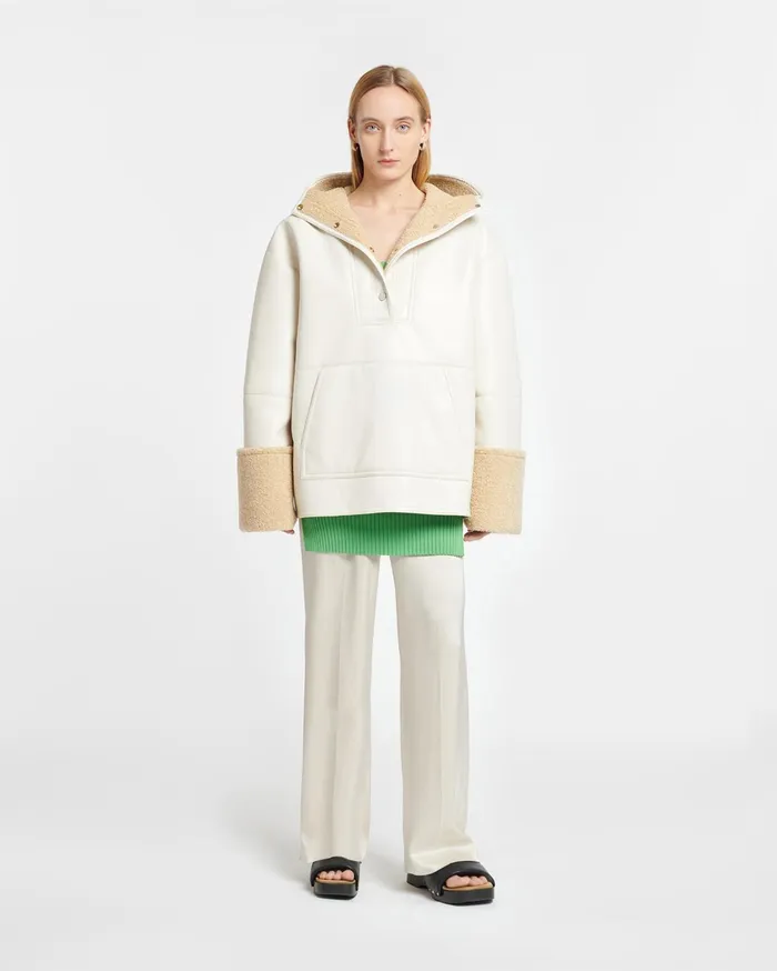 Nanushka Jackets and Blazers Women Maso Hooded Bonded Shearling Pullover CremeCrayon