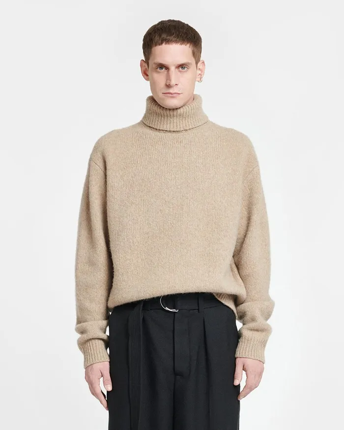 Nanushka Knitwear Men Nevin Brushed Merino Turtleneck Sweater Oatmeal