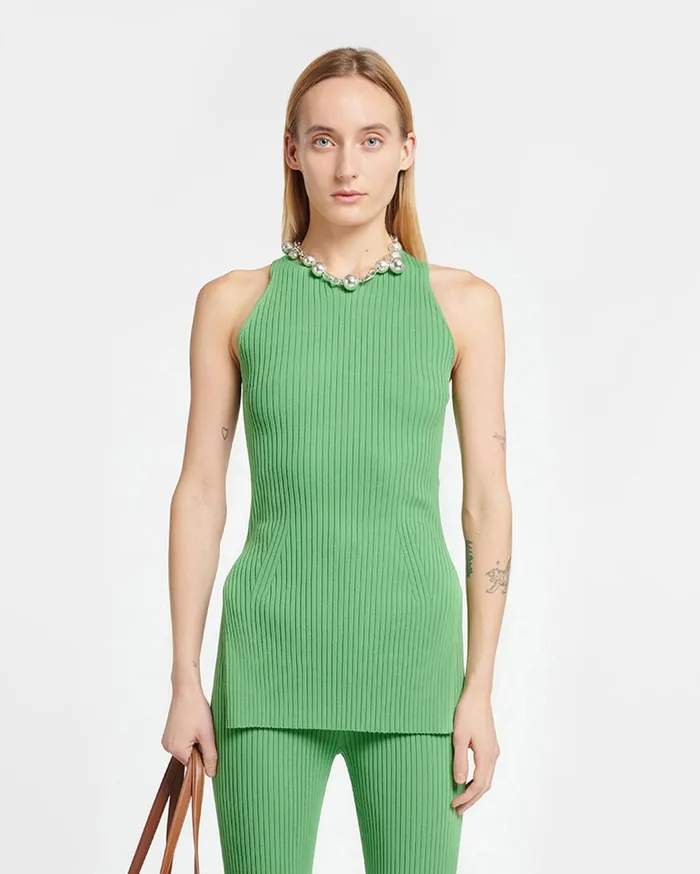 Nanushka Knitwear Women Savea RibbedKnit Halterneck Top Green