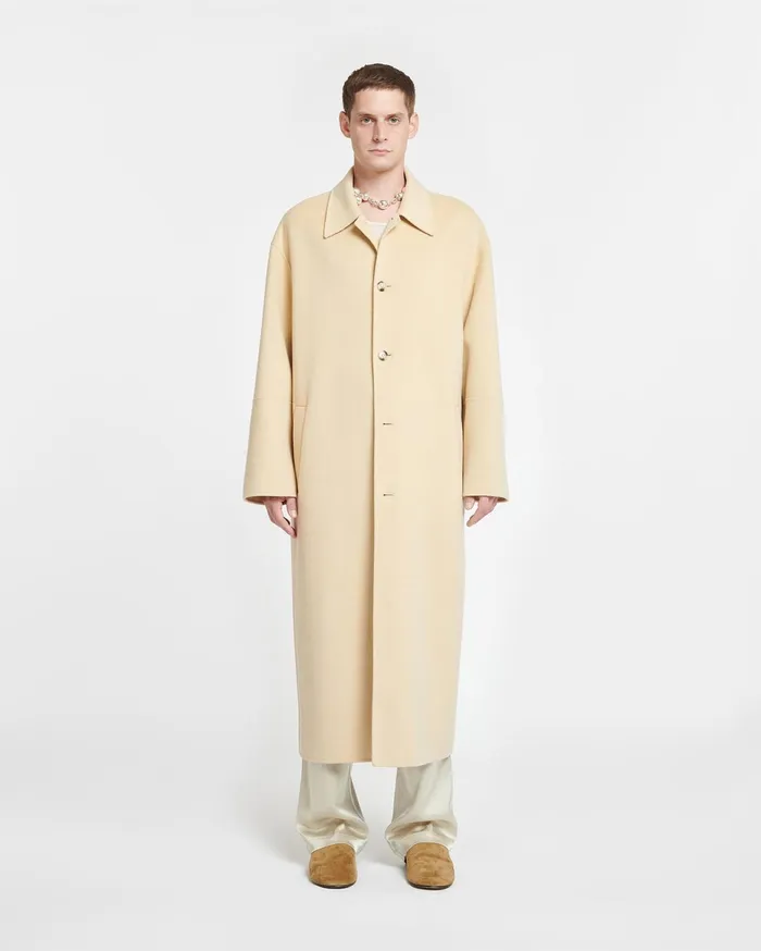 Nanushka Outerwear and Jackets Men Lucian Double Wool And SilkBlend Coat Creme Nanushka Outerwear and Jackets Men Lucian Double Wool And SilkBlend Coat Creme