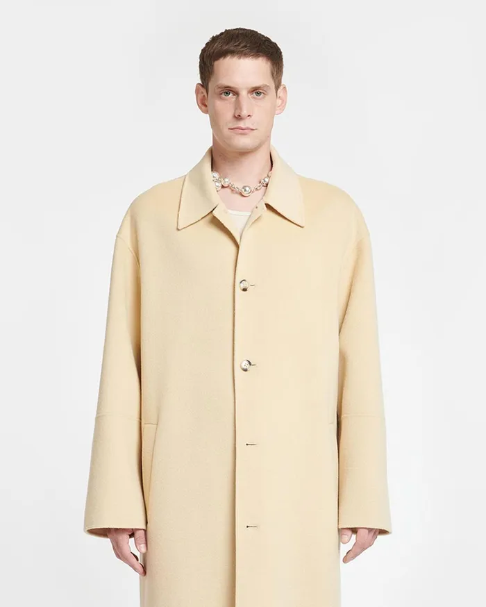 Nanushka Outerwear and Jackets Men Lucian Double Wool And SilkBlend Coat Creme