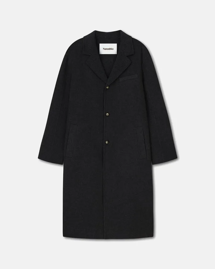 Nanushka Outerwear and Jackets Men Marton Double Wool And Silk Car Coat Black Nanushka Outerwear and Jackets Men Marton Double Wool And Silk Car Coat Black