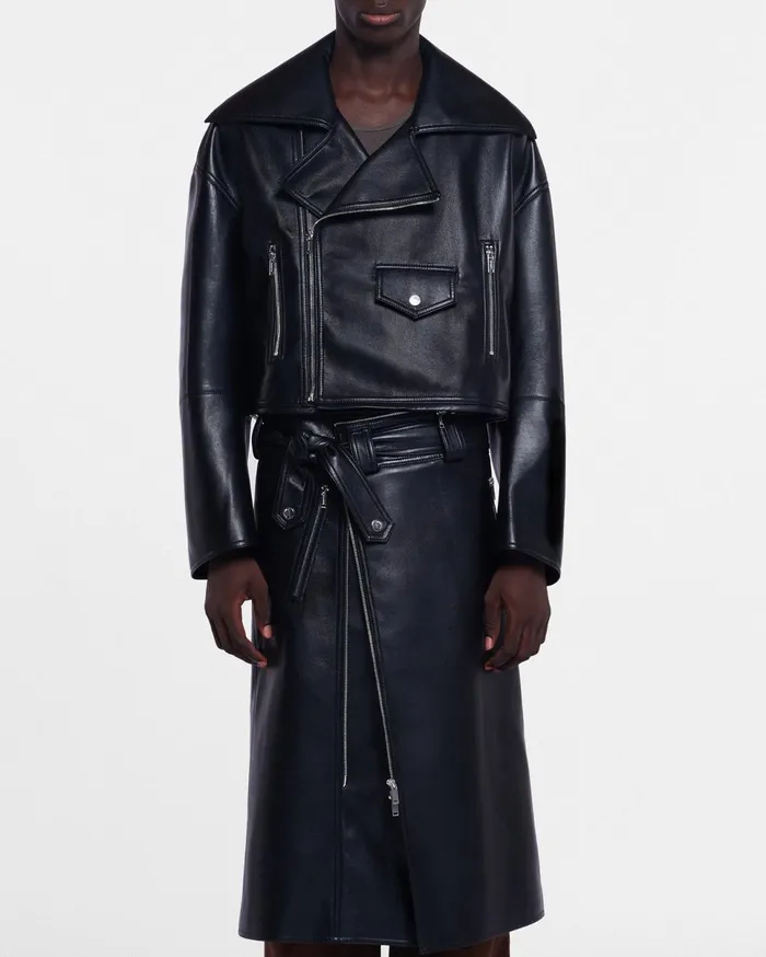 Nanushka Outerwear and Jackets Men Ross Regenerated Leather Biker Coat Black