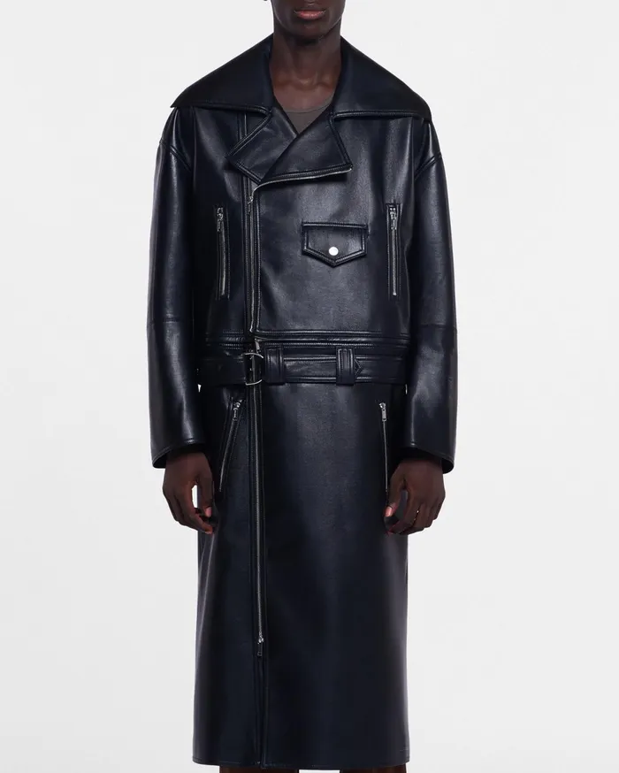 Nanushka Outerwear and Jackets Men Ross Regenerated Leather Biker Coat Black