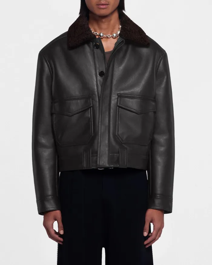 Nanushka Outerwear and Jackets Men Ruben Cropped Faux Shearling Jacket Black Brown