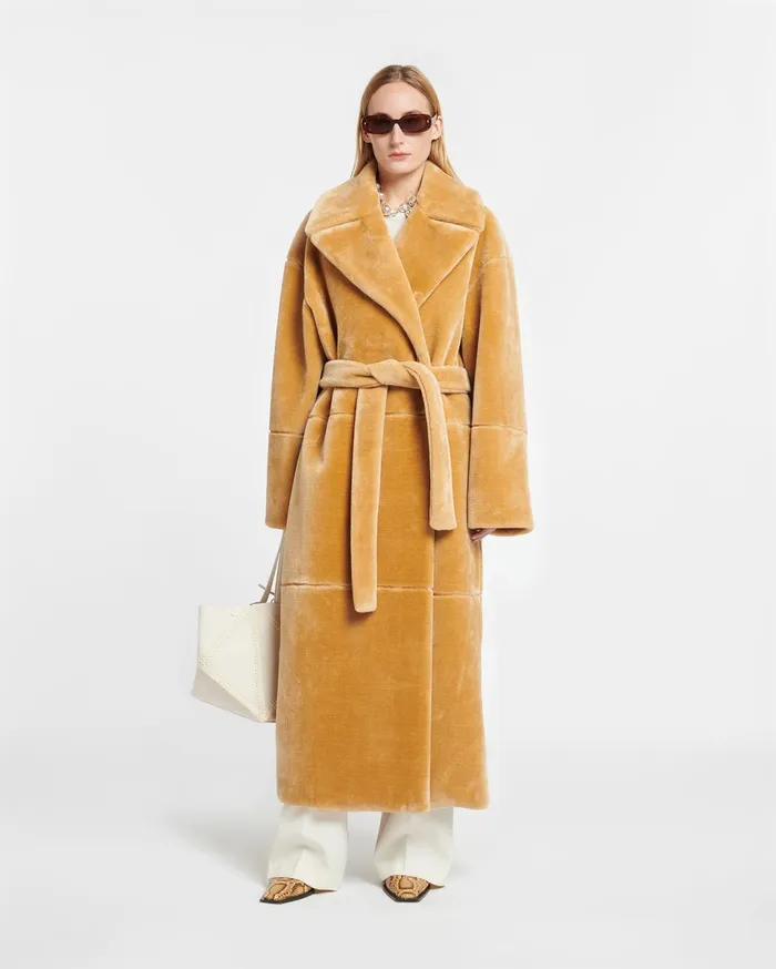 Nanushka Outerwear Women Carian Faux Fur Trench Coat Biscuit