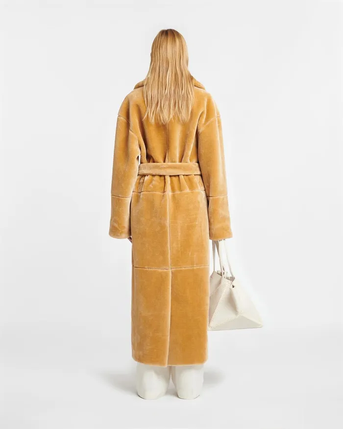 Nanushka Outerwear Women Carian Faux Fur Trench Coat Biscuit