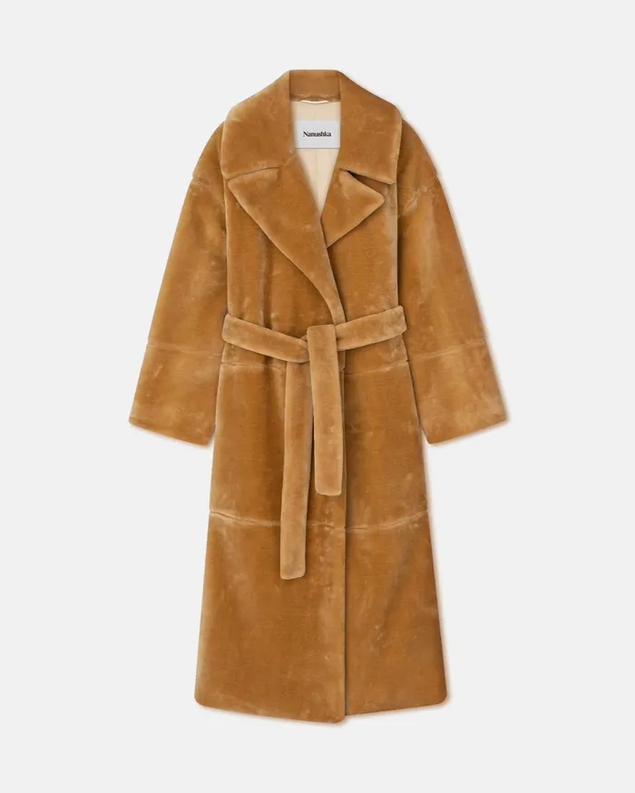 Nanushka Outerwear Women Carian Faux Fur Trench Coat Biscuit