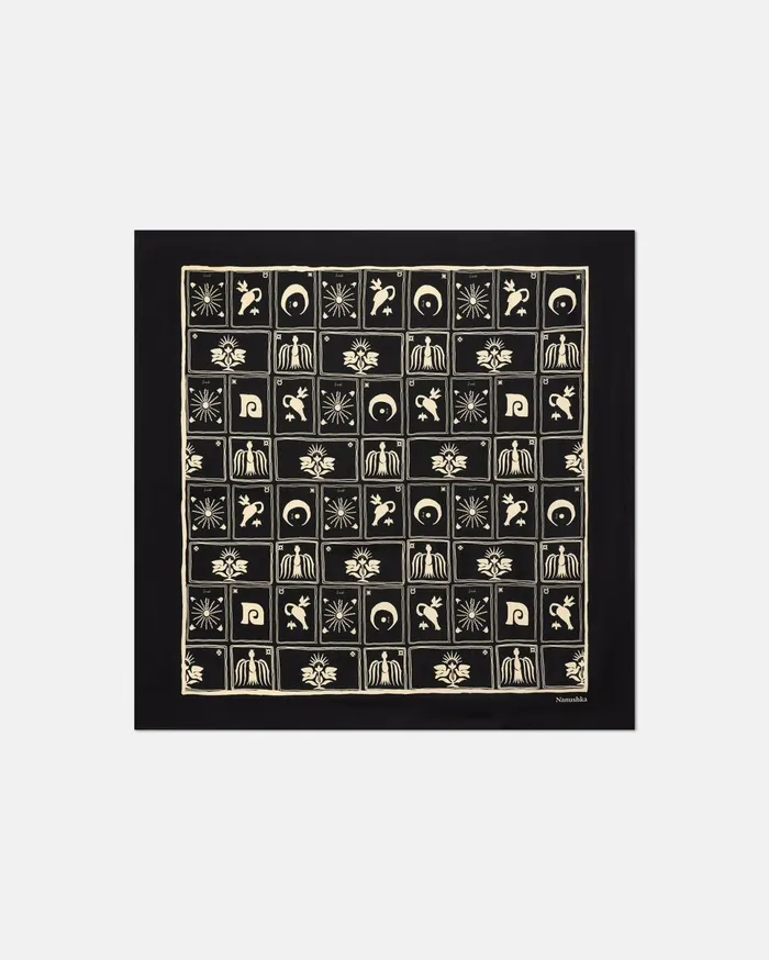 Nanushka Scarves Men Miani Printed Silk Scarf Folk Art Black