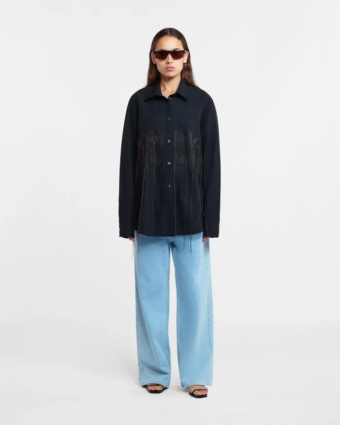 Nanushka Shirts and Blouses WomenMen Sahar Sale Embroidered Poplin Shirt Off Off Black