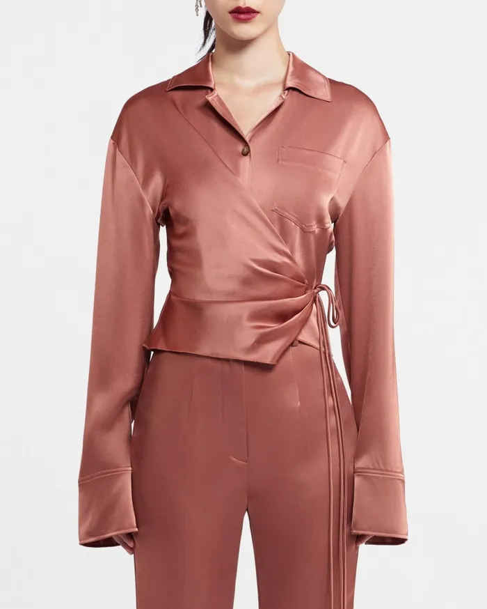 Nanushka Shirts and Blouses Women Merano Sale Slip Satin Wrap Shirt Brown Terra Nanushka Shirts and Blouses Women Merano Sale Slip Satin Wrap Shirt Brown Terra