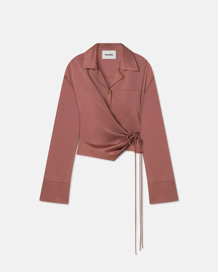 Nanushka Shirts and Blouses Women Merano Sale Slip Satin Wrap Shirt Brown Terra