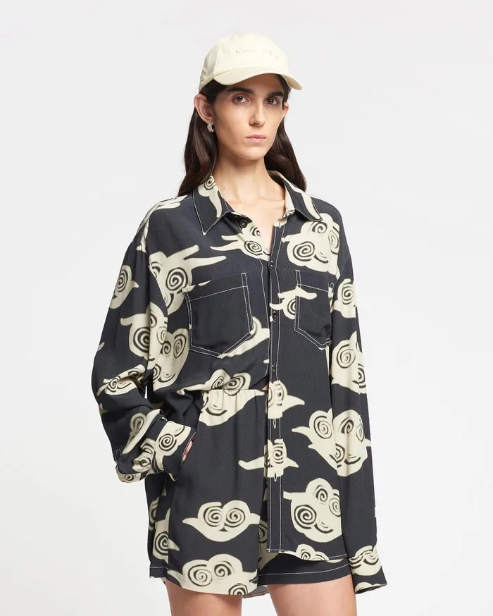 Nanushka Shirts and Blouses Women Nerissa Printed Crepe Shirt Cloud BlackCreme Nanushka Shirts and Blouses Women Nerissa Printed Crepe Shirt Cloud BlackCreme