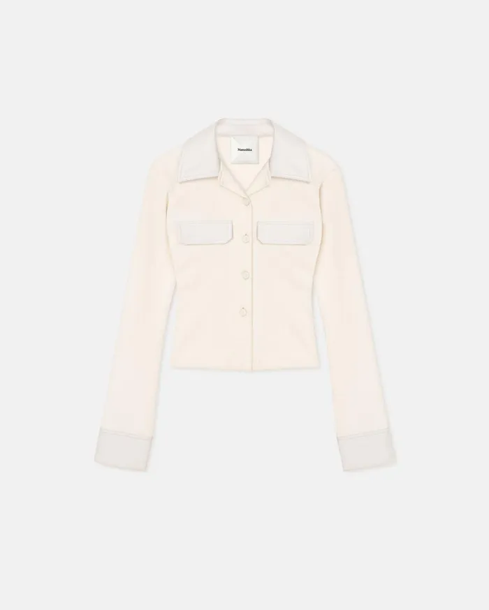 Nanushka Shirts and Blouses Women Rasima LeatherTrimmed RibbedJersey Shirt Creme