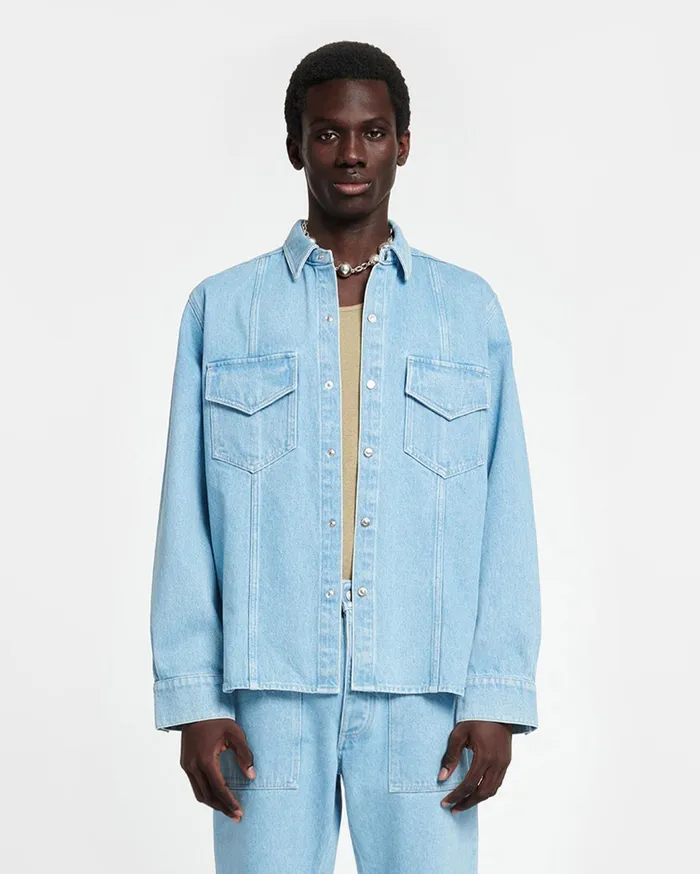 Nanushka Shirts Men Tristo Patch Pocket Denim Overshirt Eco Light Wash