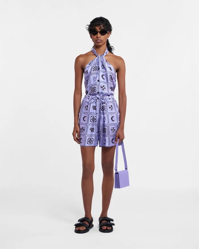 Nanushka Shorts Women Anne Sale Printed SilkTwill Shorts Kopjafa Lilac