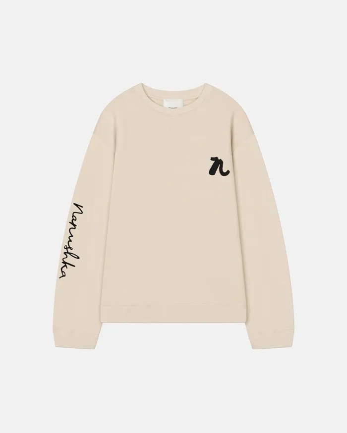 Nanushka Sweatshirts MenWomen Remy Fleece Sweatshirt CremeBlack Dragon Embroidery Nanushka Sweatshirts MenWomen Remy Fleece Sweatshirt CremeBlack Dragon Embroidery