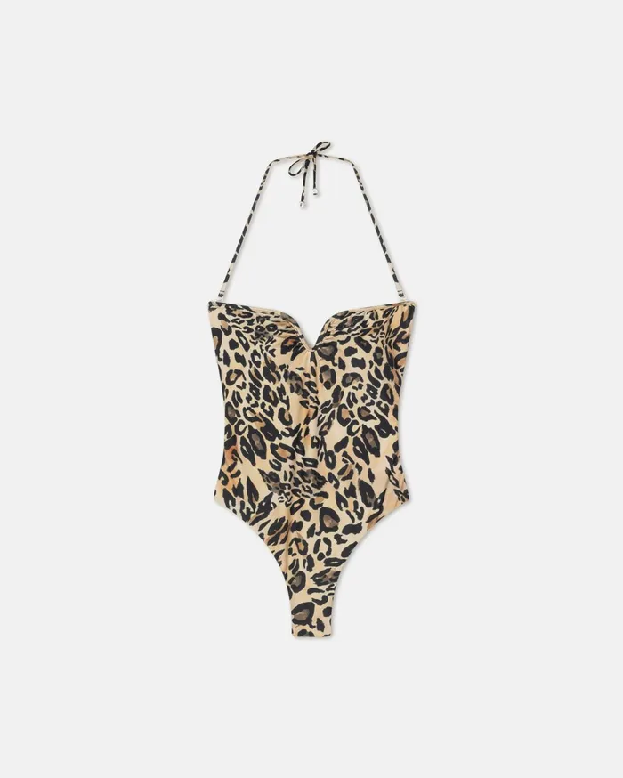 Nanushka Swimwear Women Brissa Ruched Halterneck Swimsuit Leopard