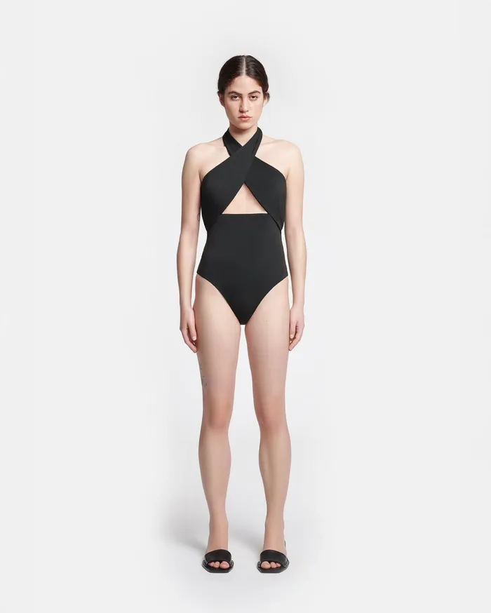 Nanushka Swimwear Women Milana Crossover Halterneck Swimsuit Anthracite