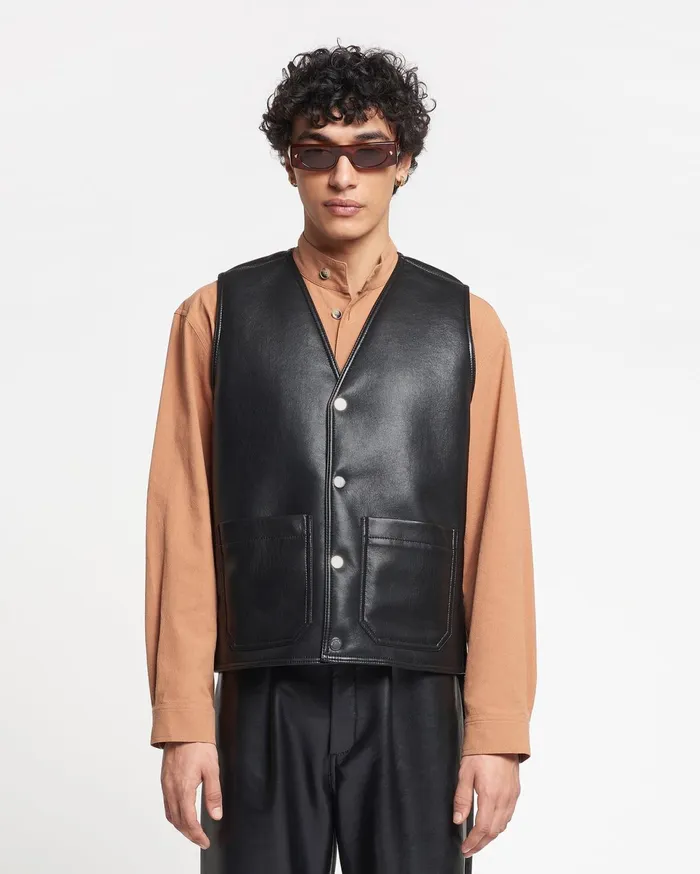 Nanushka TShirts and Vests Men Luben Regenerated Leather Vest Black Brown
