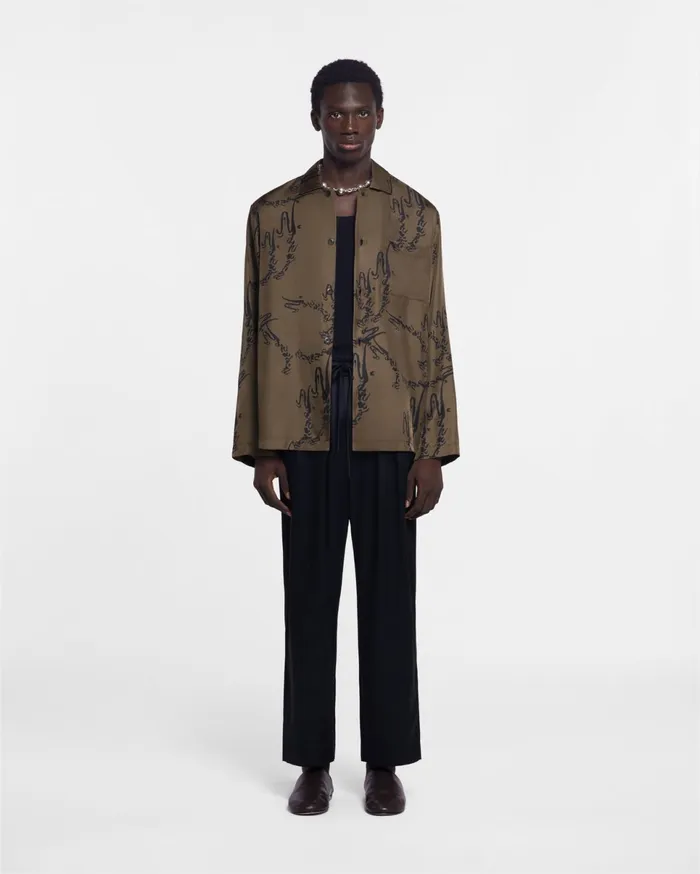 Nanushka Tops Men Jelmer Printed SilkTwill Shirt Khaki