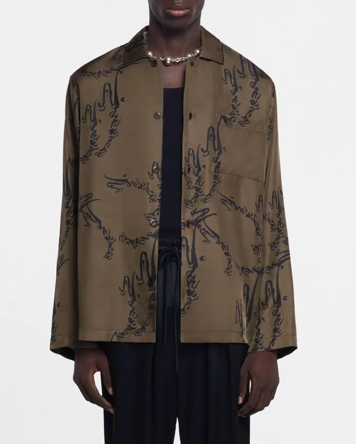 Nanushka Tops Men Jelmer Printed SilkTwill Shirt Khaki