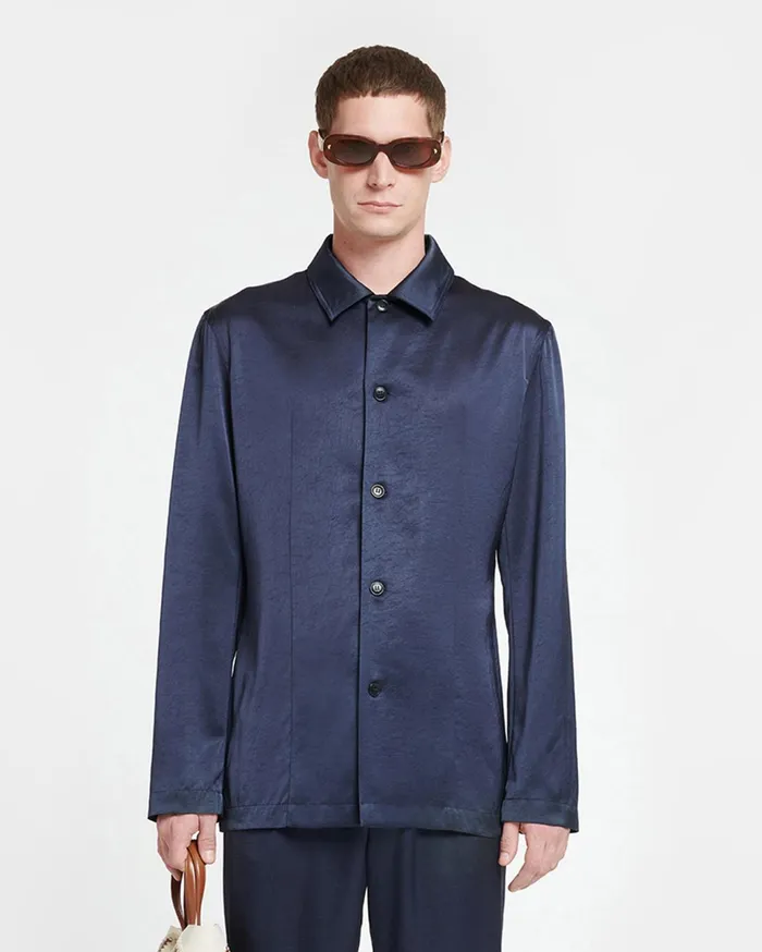 Nanushka Tops Men Jondar Satin Shirt Navy