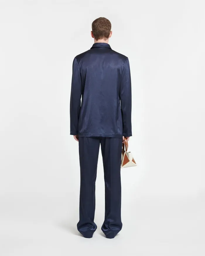Nanushka Tops Men Jondar Satin Shirt Navy