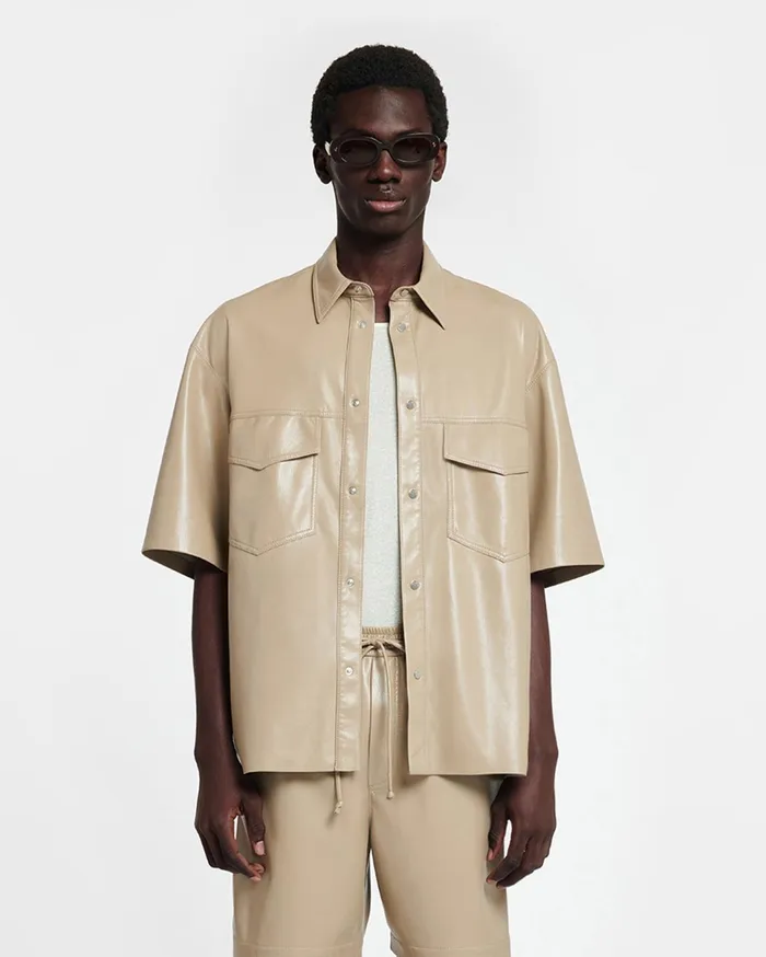 Nanushka Tops Men Mance Okobor AltLeather Shirt Ashy Taupe