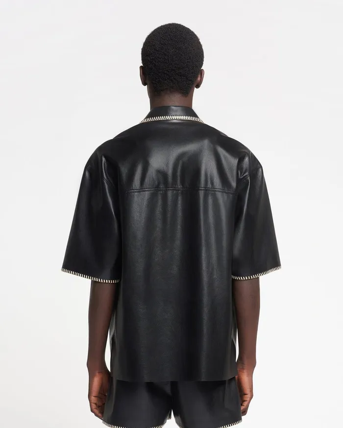 Nanushka Tops Men Mance RaffiaTrimmed Okobor AltLeather Jacket Black