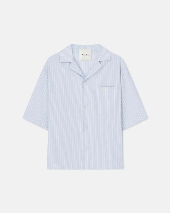 Nanushka Tops Men Maxton Striped Shirt BlueBeigeWhite