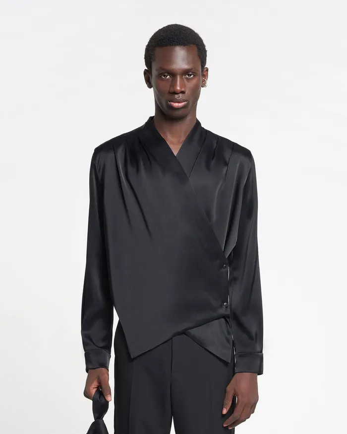 Nanushka Tops Men Tebbe Slip Satin Wrap Shirt Black