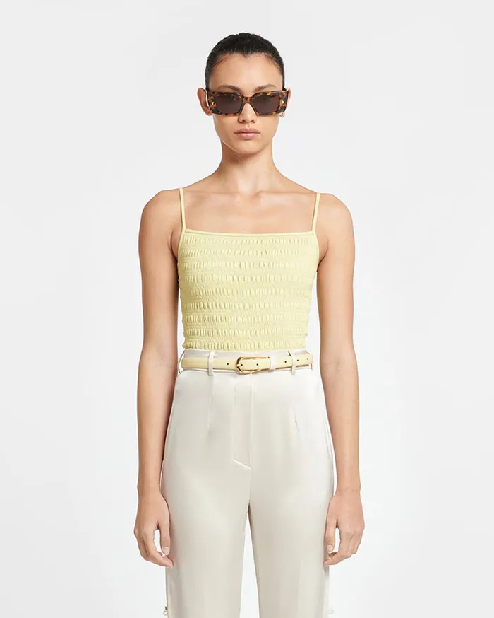 Nanushka Tops Women Arenda Smocked Okobor AltLeather Top Lemongrass