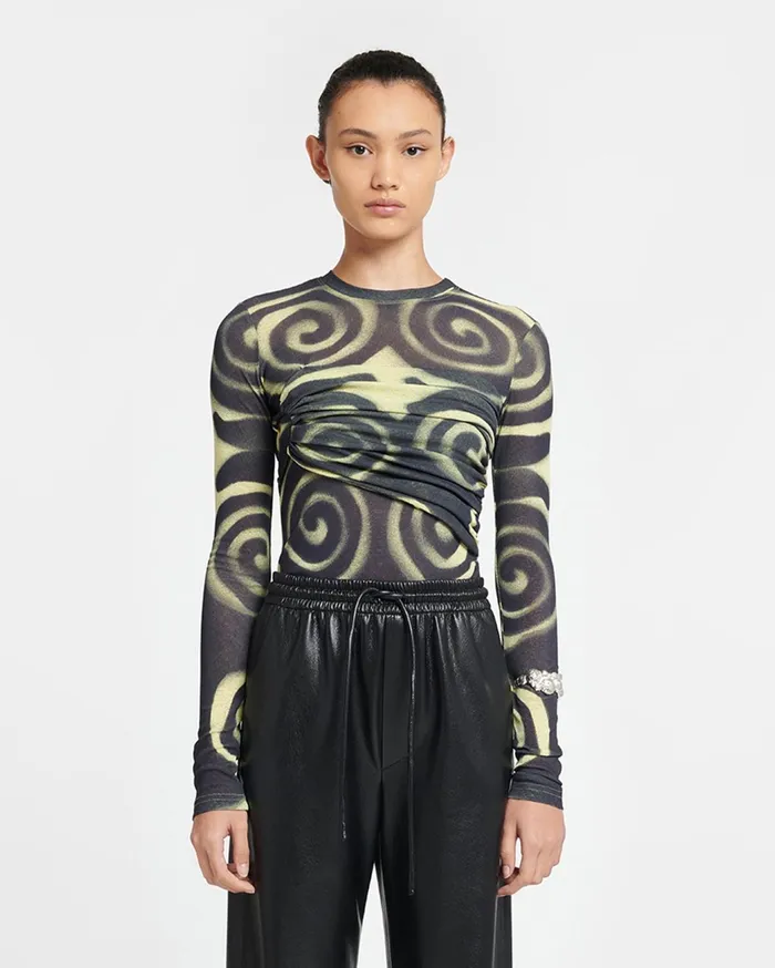 Nanushka Tops Women Deva Draped MeshJersey Top Spiral Spray