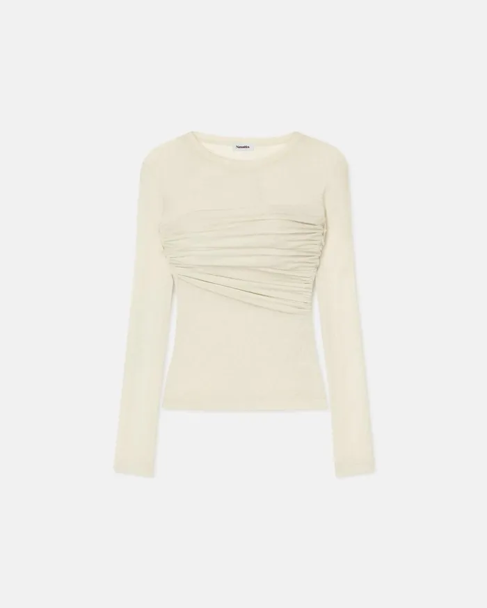 Nanushka Tops Women Deva Draped MeshJersey Top White Wax