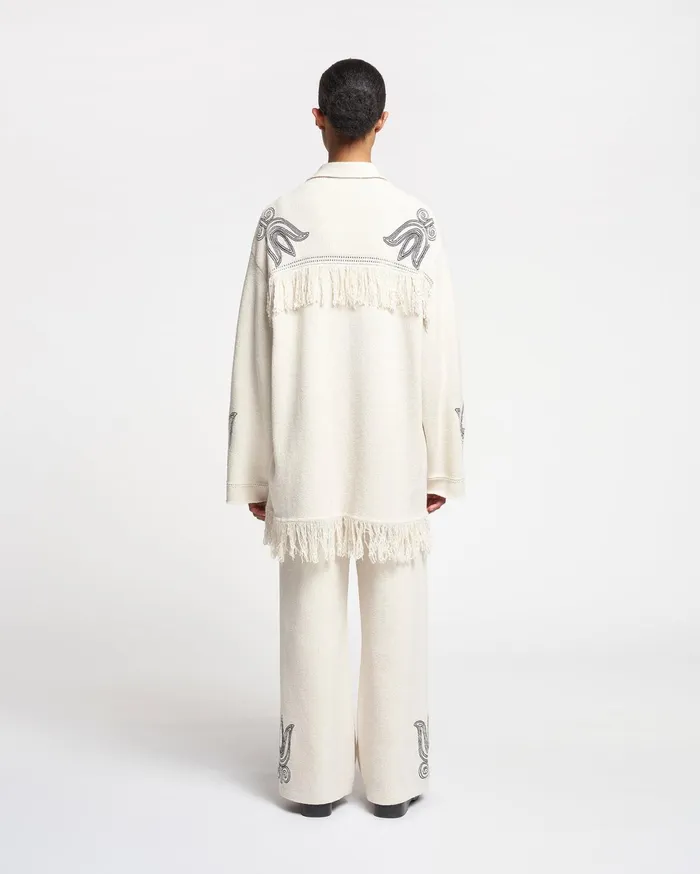 Nanushka Tops Women Dillian Embroidered TexturedLinen Cardigan NaturalBlack