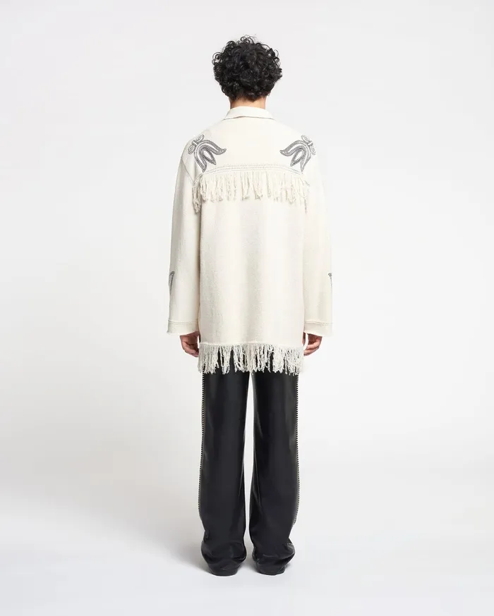 Nanushka Tops Women Dillian Embroidered TexturedLinen Cardigan NaturalBlack