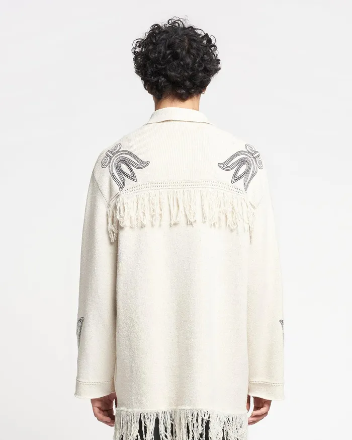 Nanushka Tops Women Dillian Embroidered TexturedLinen Cardigan NaturalBlack