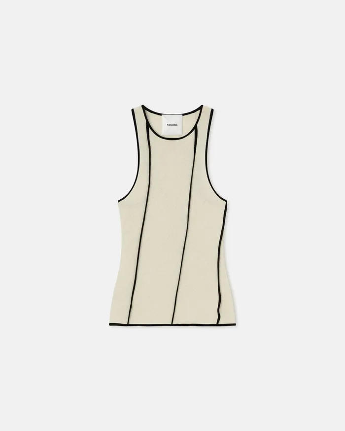 Nanushka Tops Women Enna Patchwork MeshJersey Tank Top White WaxBlack