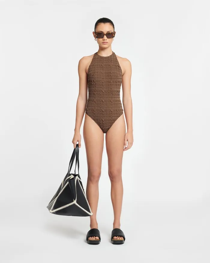 Nanushka Tops Women Irina Seersucker Bodysuit Dark Brown