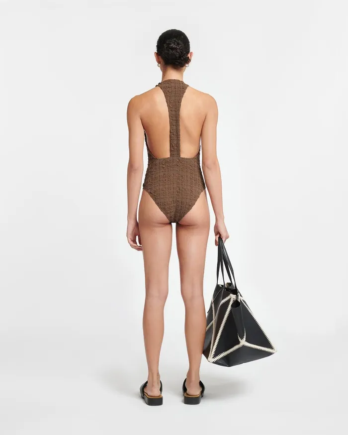 Nanushka Tops Women Irina Seersucker Bodysuit Dark Brown