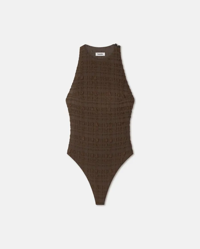Nanushka Tops Women Irina Seersucker Bodysuit Dark Brown