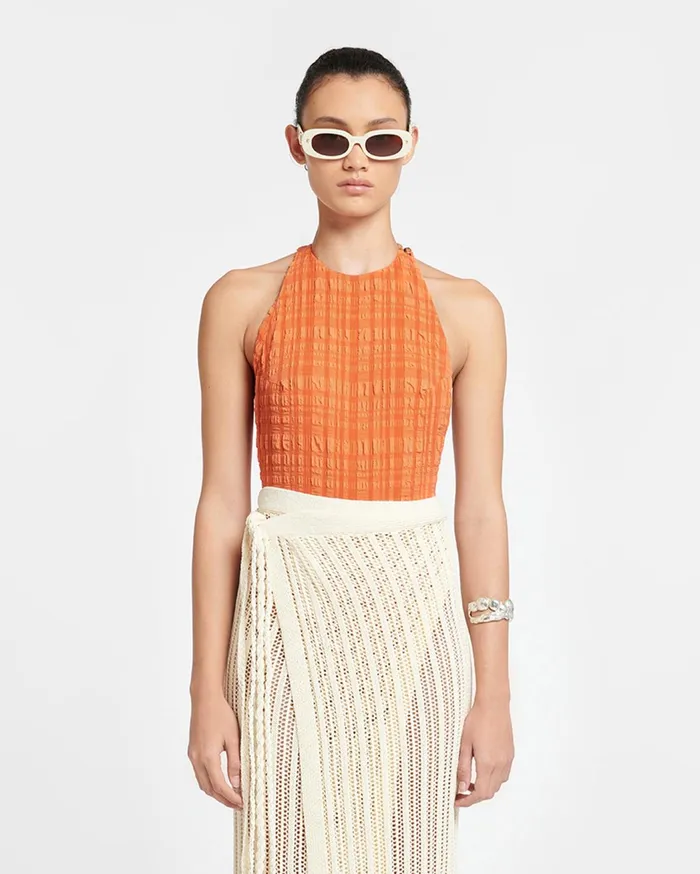 Nanushka Tops Women Irina Seersucker Bodysuit Sunset Orange
