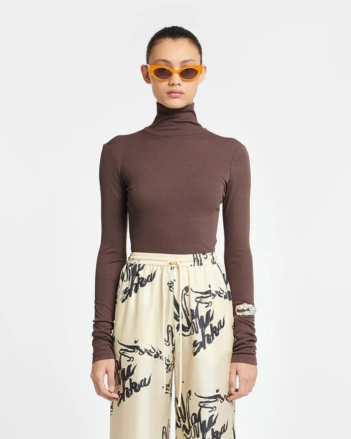 Nanushka Tops Women Josa MeshJersey Turtleneck Top Nutmeg