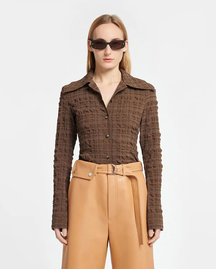 Nanushka Tops Women Lotte Checked Seersucker Shirt Dark Brown