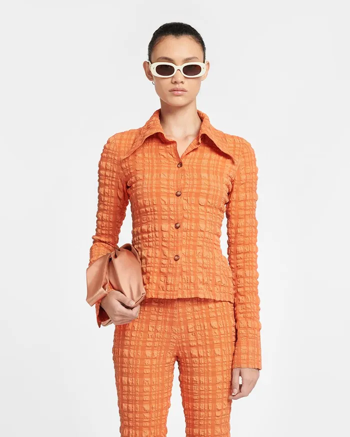 Nanushka Tops Women Lotte Checked Seersucker Shirt Sunset Orange